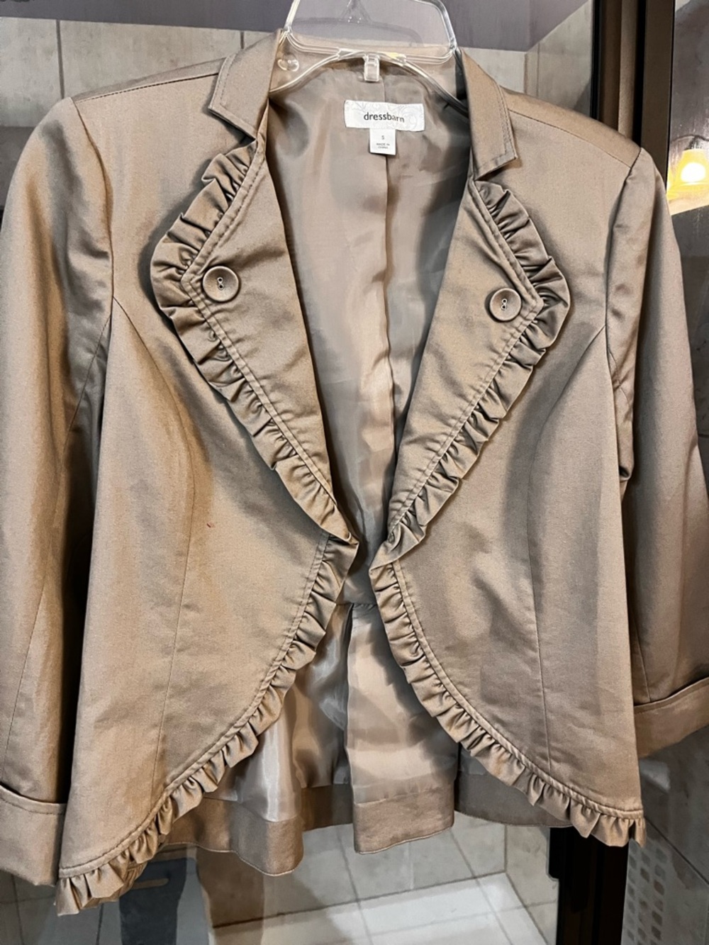 dressbarn Taupe Ruffle-Trim Blazer